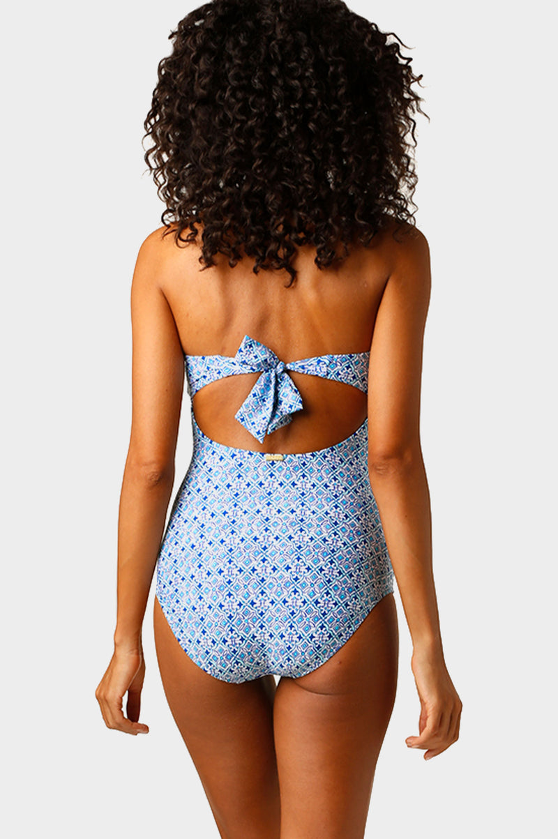 Heritage Twist Bandeau Swimsuit by Helen Jon | Blue