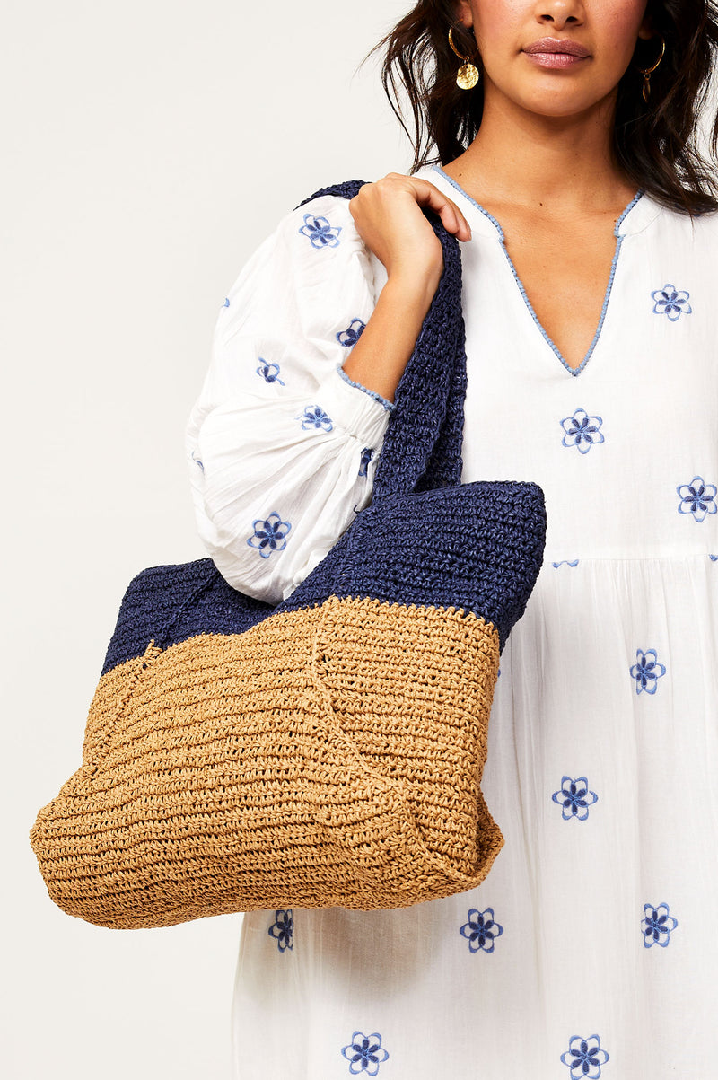 Raffia Bag | Natural/ Navy