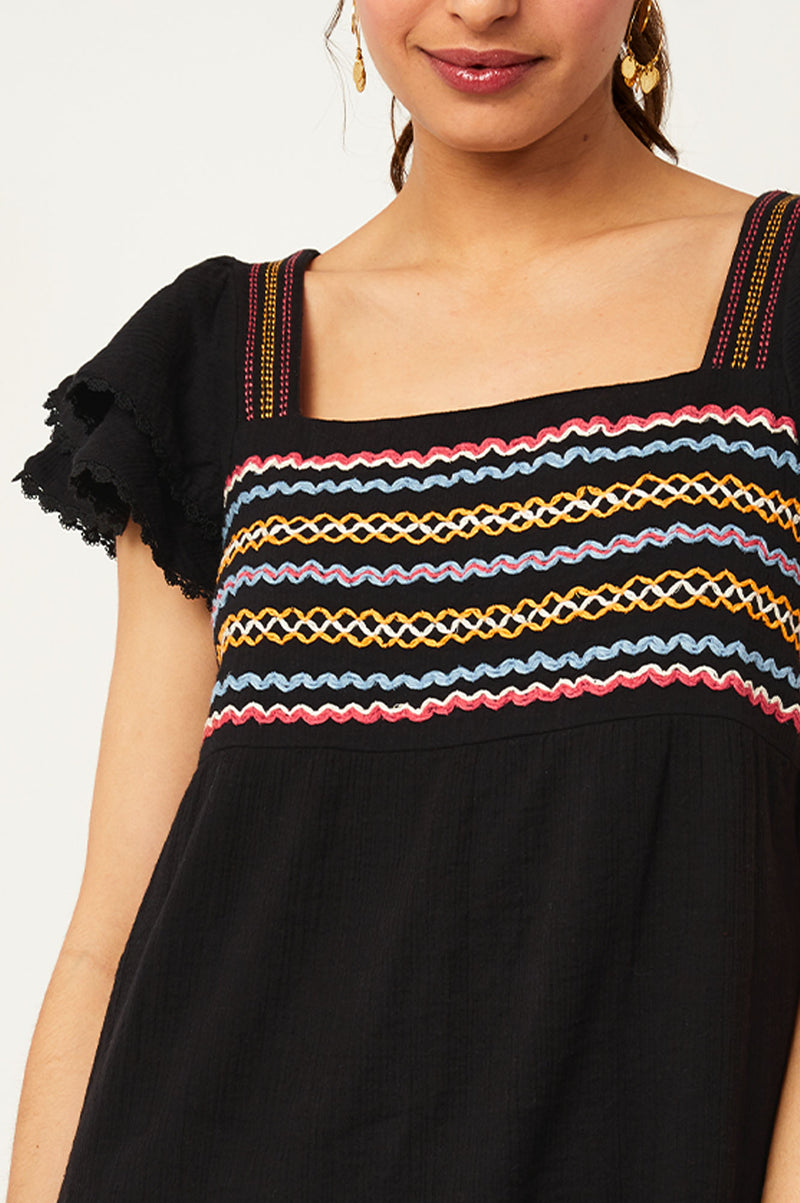 Kallie Embroidered Dress | Black/ Multi