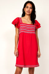 Kallie Embroidered Dress | Red/ Multi