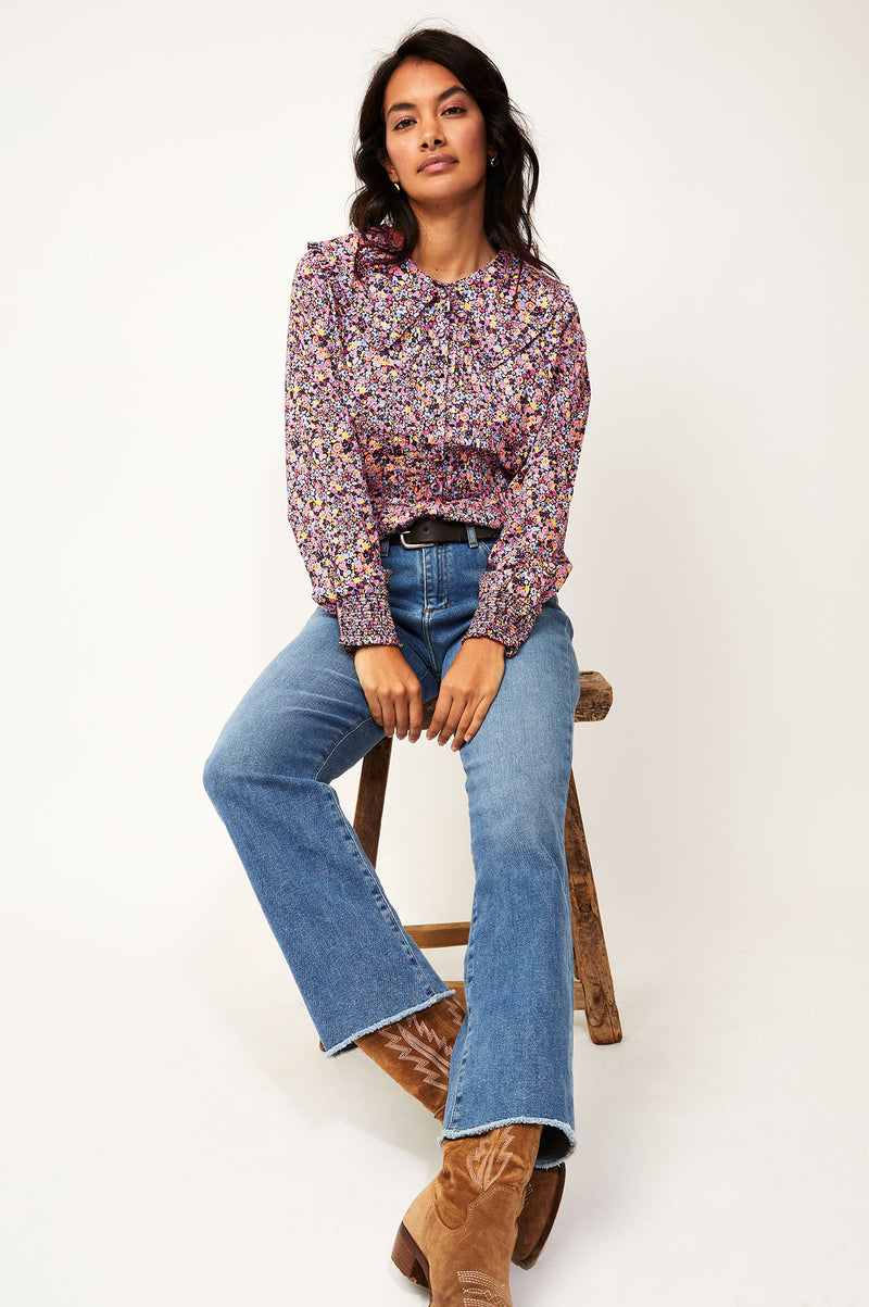 Kendal Collar Cotton Blouse | Ditsy Floral Sunset