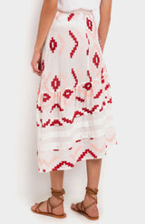Kynthia Embroidered Cotton Wrap Skirt | Pink/ White/ Red