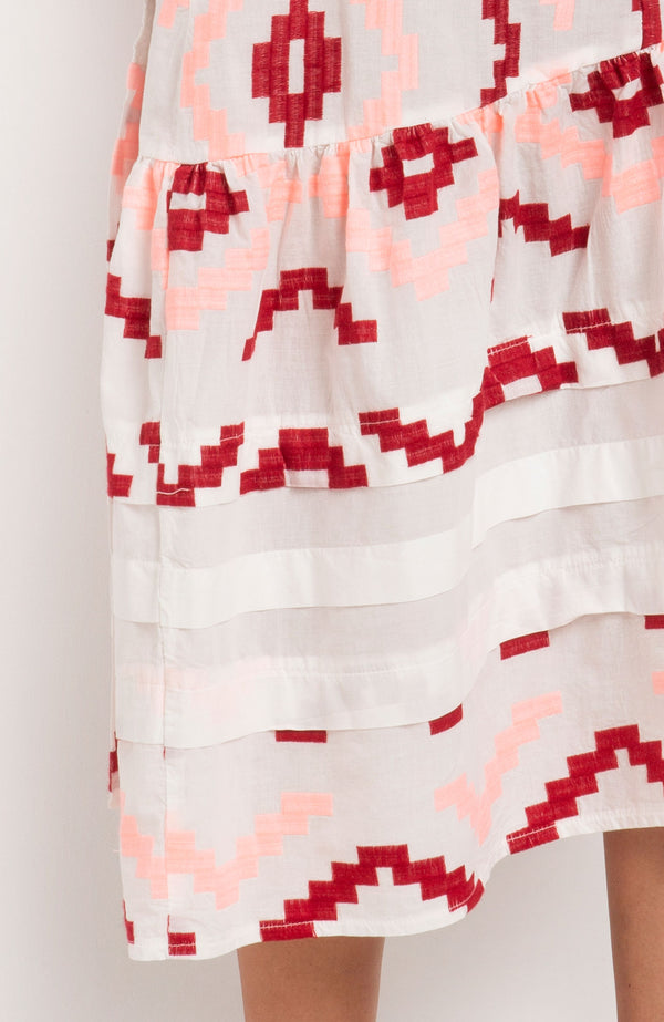 Kynthia Embroidered Cotton Wrap Skirt | Pink/ White/ Red