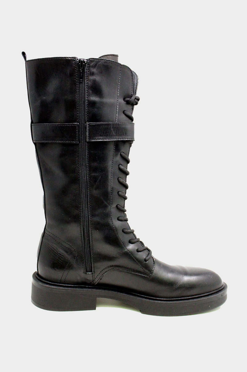 Tall black lace up boots deals