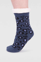 Ladies'-Sabel-Organic-Cotton-Animal-Cabin Sock | Blue Slate