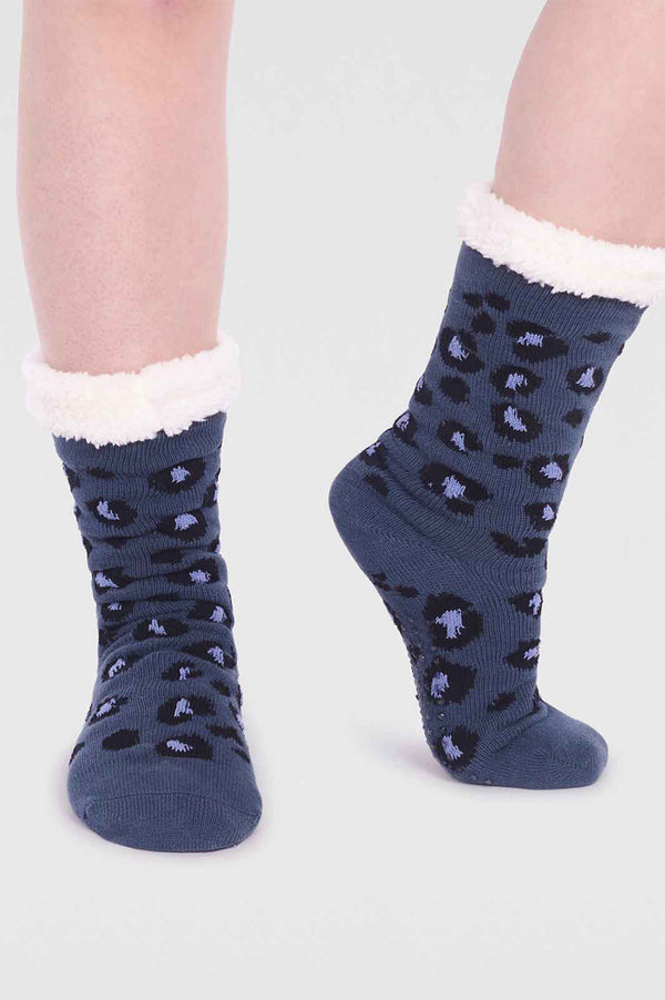 Ladies'-Sabel-Organic-Cotton-Animal-Cabin Sock | Blue Slate