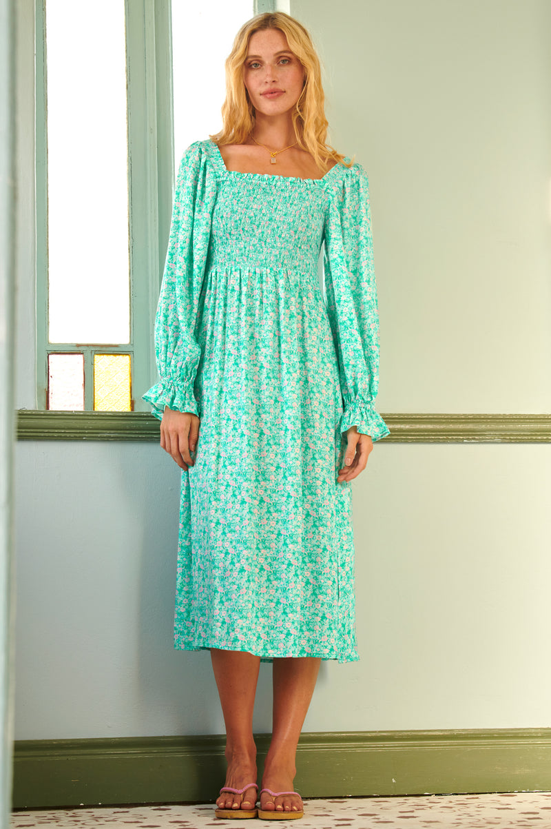Aspiga Ladies Sustainable Nancy Dress Meadow Bloom Green Floral Aspiga Ladies Sustainable Nancy Dress Meadow Bloom Green Floral
