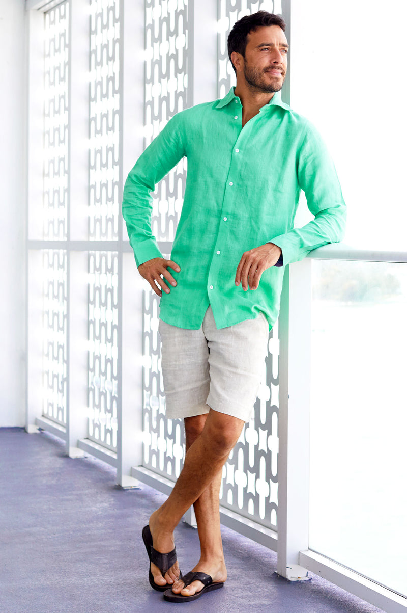 Men's-Linen-Shirt-Green-Light-Purple