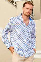 Men's-Organic-Cotton-Shirt-Lotus-Bud-White/Blue