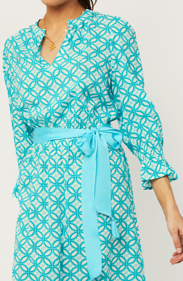 Maeve Tea Dress | Geo Turquoise