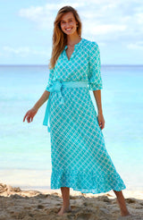 Maeve Tea Dress | Geo Turquoise