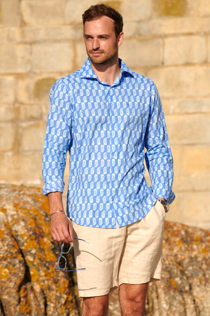 Men's-Organic-Cotton-Shirt-Paisley-Blue