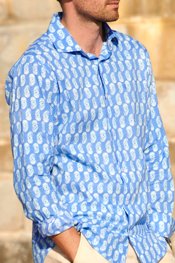 Men's-Organic-Cotton-Shirt-Paisley-Blue