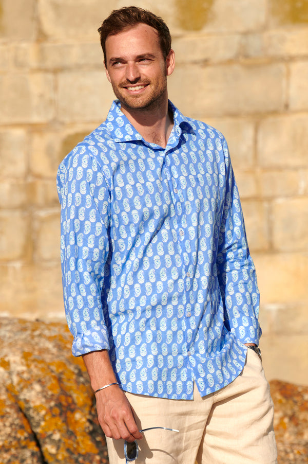 Men's-Organic-Cotton-Shirt-Paisley-Blue