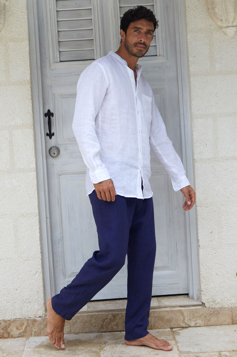 Men's Linen Trousers | Navy - Aspiga
