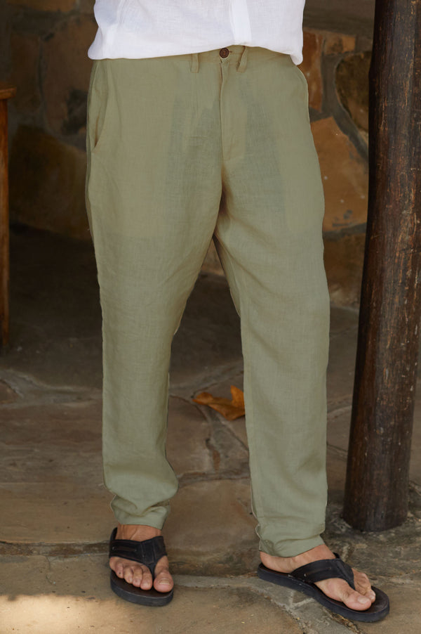 Men's Linen Trousers | Khaki - Aspiga