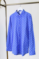 Men's Printed Cotton Shirt | Lotus Bud Blue/White