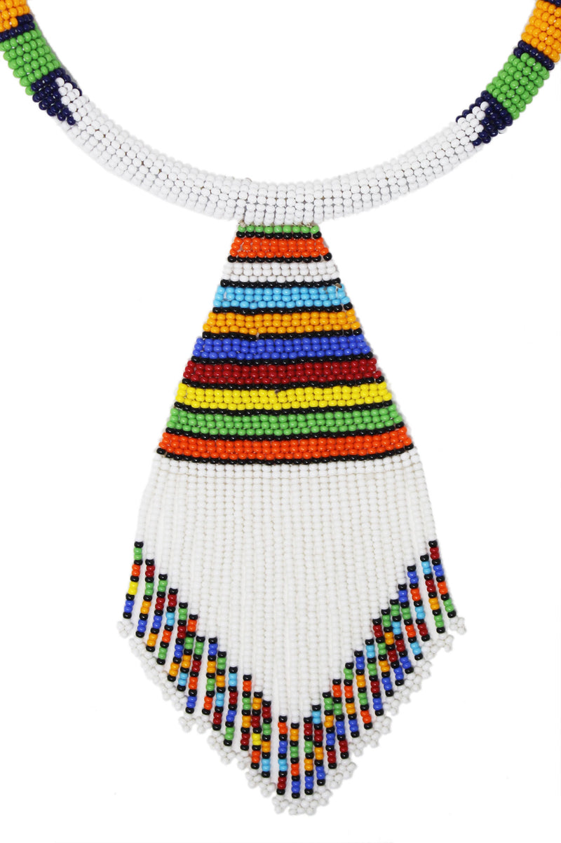Nala Beaded Maasai Necklace | White - Aspiga