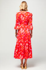 Victoria-Cotton-Sateen-V-Neck-Printed-Dress-Grand-Fleur-Orange