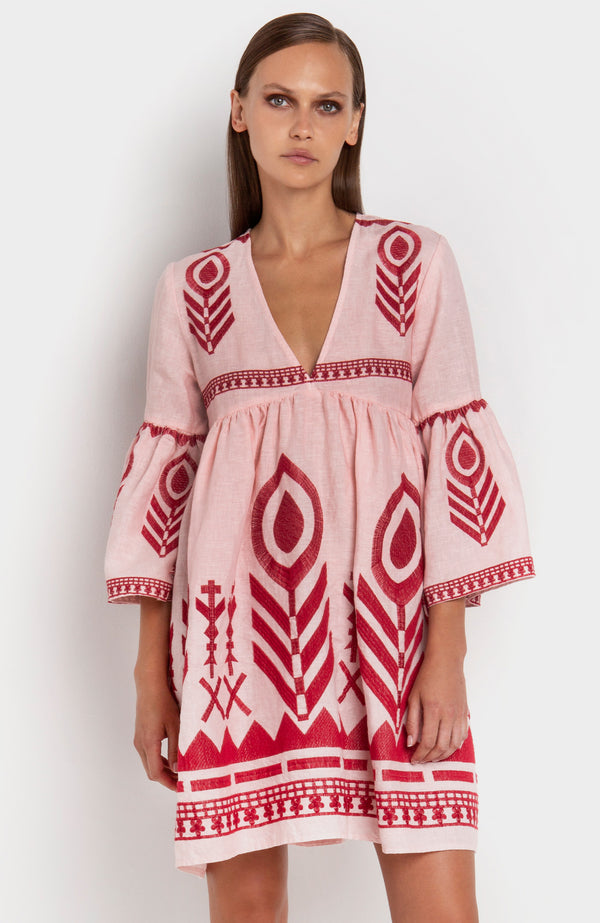 Paraskevi Embroidered Short Dress | Pink/Red