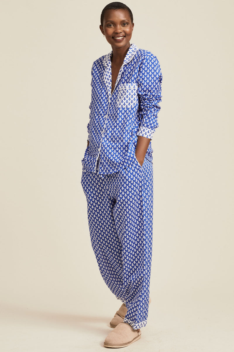 Pyjama Set | Leaf Blue/White