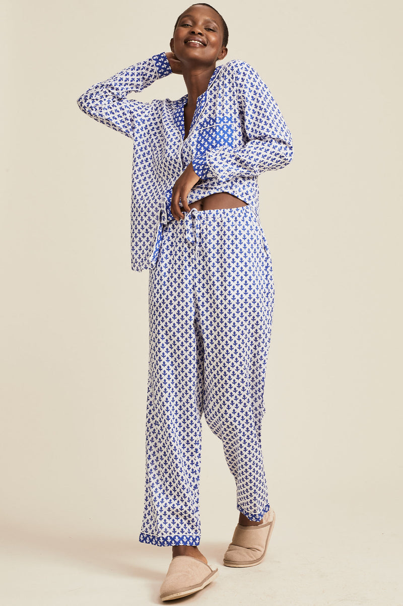 Pyjama Set | Leaf White/Blue