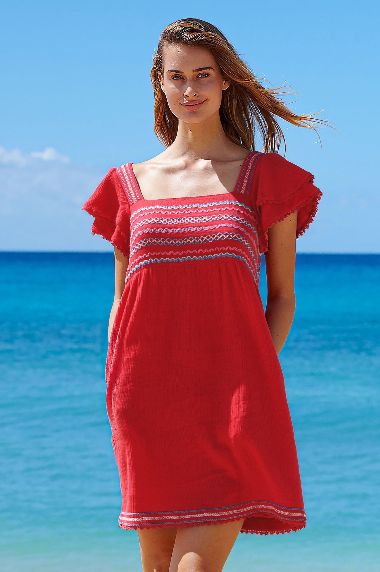Kallie Embroidered Dress | Red/ Multi – Aspiga