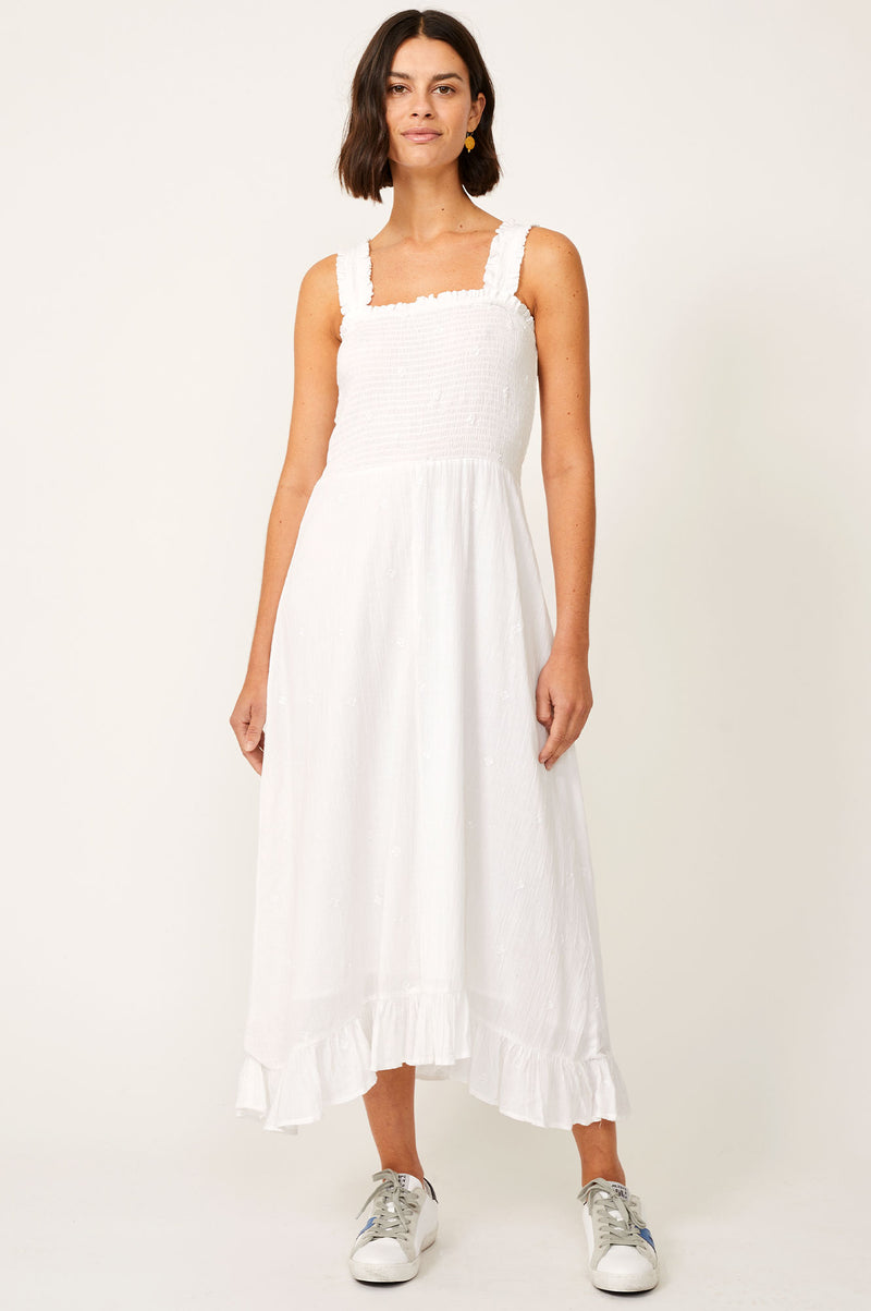 Rhianna Embroidered Organic Cotton Midi Dress | White
