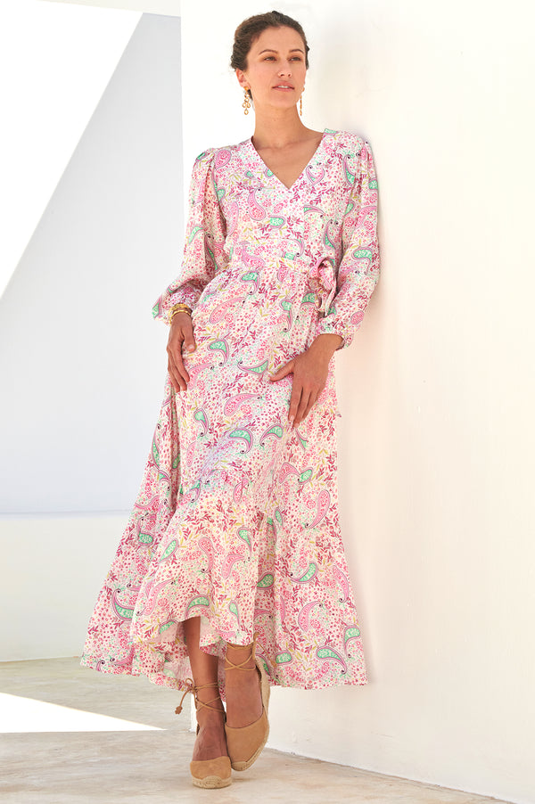 Annie V Neck Satin Dress | Paisley Pink