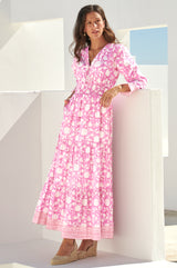 Billie-Regular-Length-Dress-Ornate-Flower-Pink-White