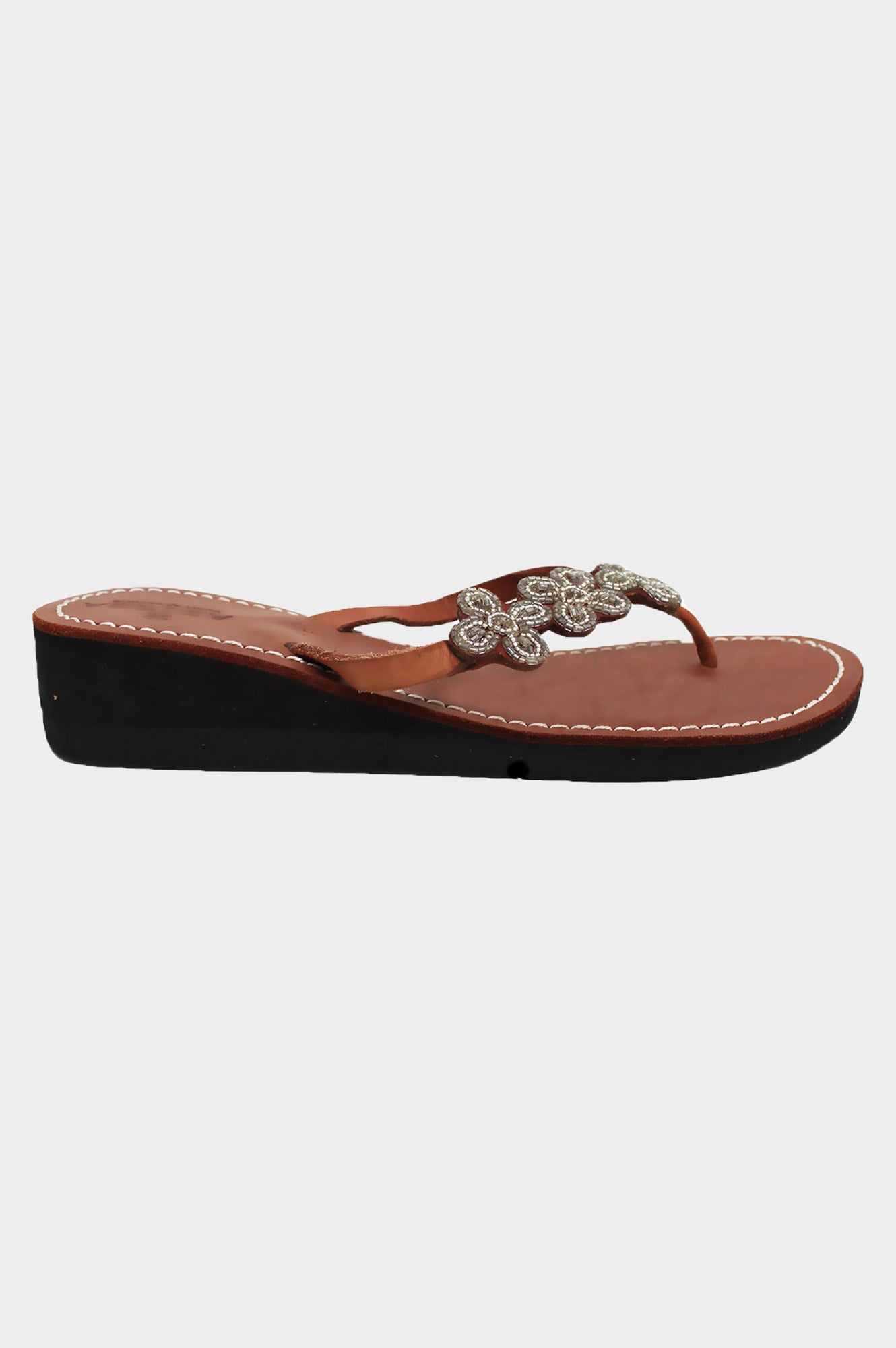 Aspiga Sustainable Leather and Glass Beaded Handmade Sandals | Silver