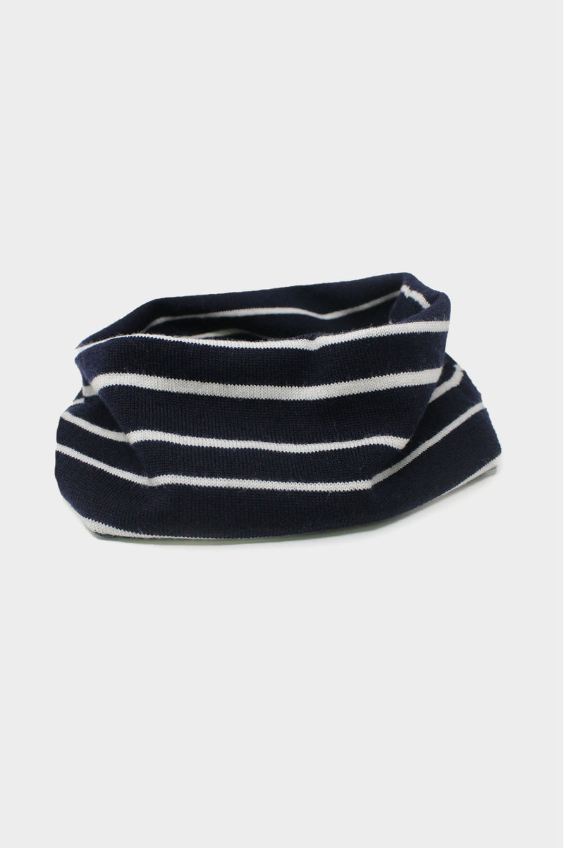 Striped Funnel Shape Neck Warmer | Navy/ Cream