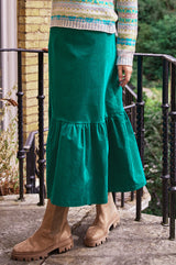 Sylvia-Organic-Corduroy-Midi-Skirt -Alpine-Green