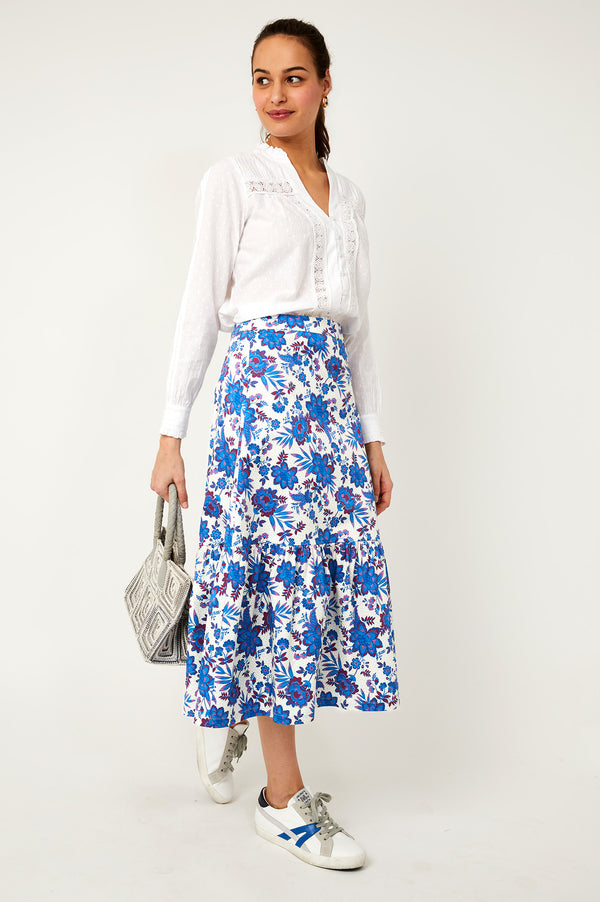 Sylvia-Sateen-Midi-Skirt-Blue/White
