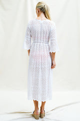 Tina Open Front Lace Maxi Kaftan | White