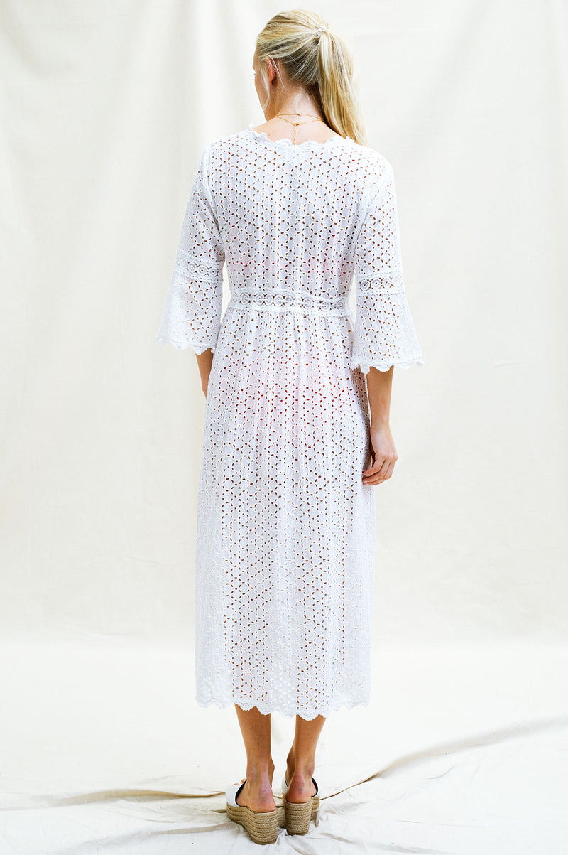 Tina Open Front Lace Maxi Kaftan | White