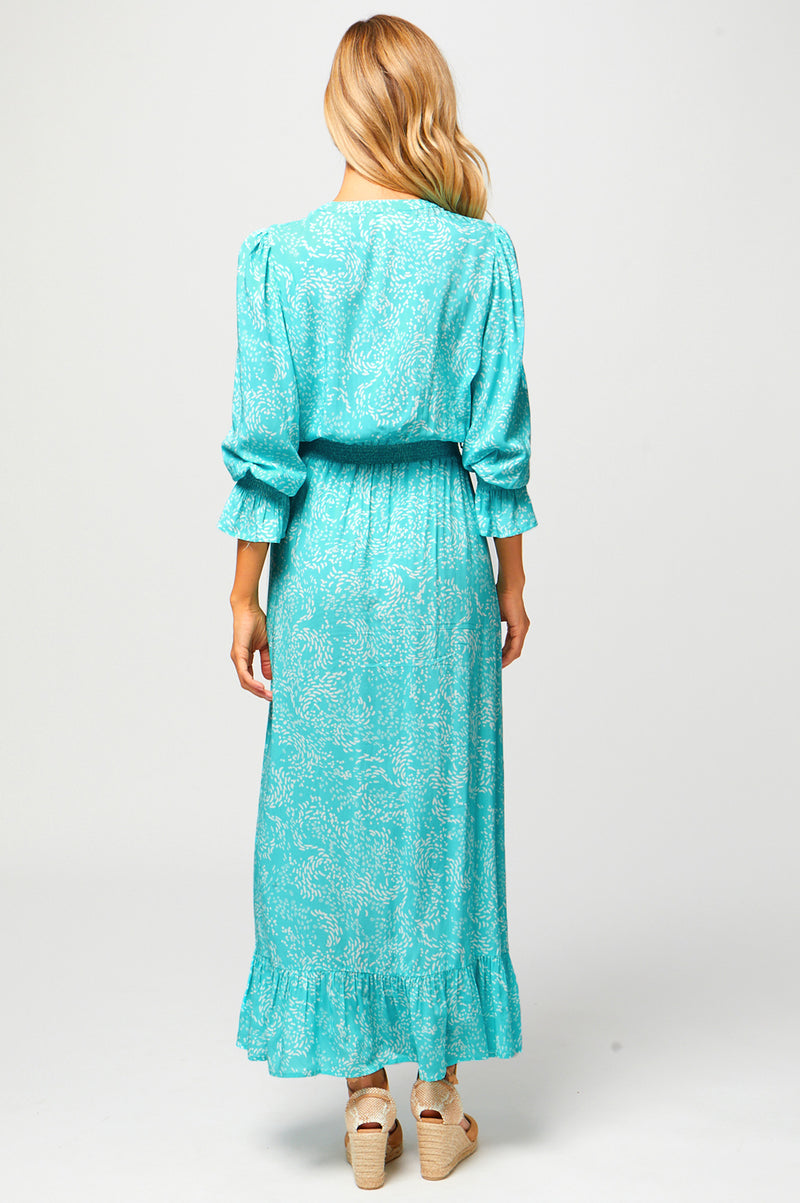 Maeve Tea Dress | Swirl Turquoise/White