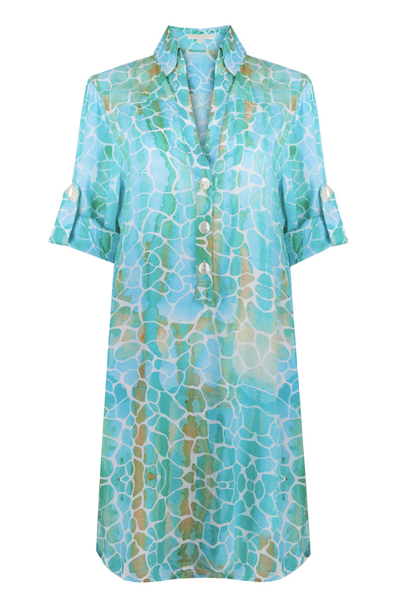 Sophia Shirt Dress | Aqua Pebbles - Aspiga