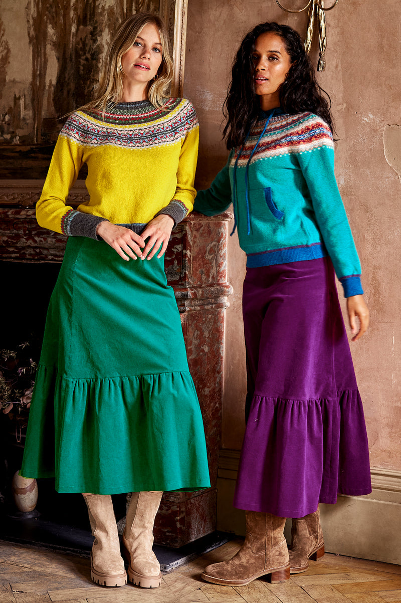 Sylvia-Organic-Corduroy-Midi-Skirt -Alpine-Green