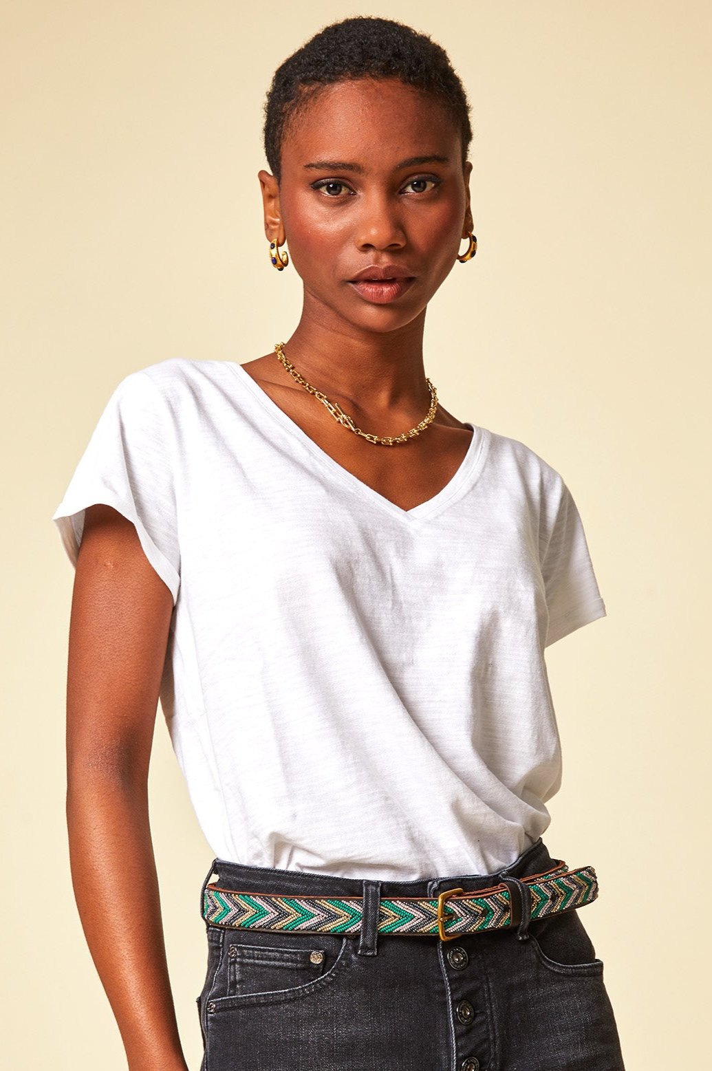 V-Neck-Cotton-T-shirt-White
