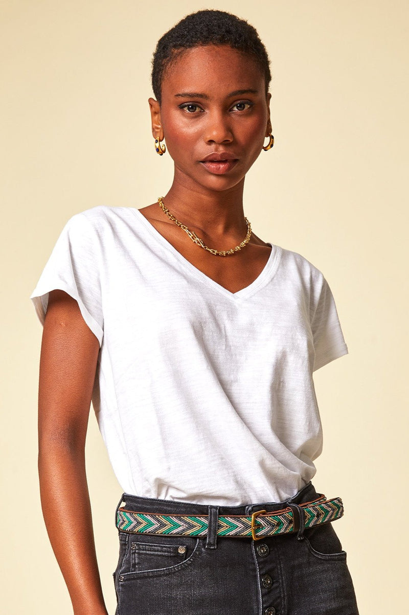 V-Neck-Cotton-T-shirt-White