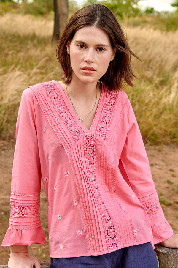 Valentina Embroidered Organic Cotton Blouse | Blush Pink