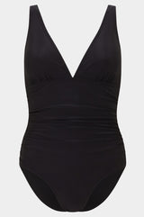 Recycled-V-Neck-Ruched-Swimsuit-Black