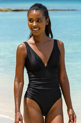 Recycled-V-Neck-Ruched-Swimsuit-Black