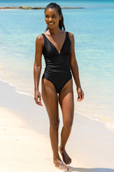 Recycled V-Neck Ruched Swimsuit | Black
