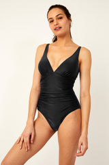 Recycled-V-Neck-Ruched-Swimsuit-Black