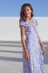 Demi Wrap Dress | Cheetah Cream/Blue