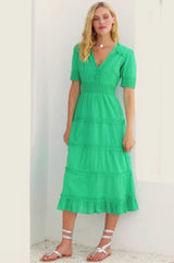 Viola Cotton Midi Dress | Green