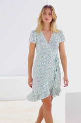 Chelsea Wrap Dress | Daisy Flower Cream/Verdigris Green