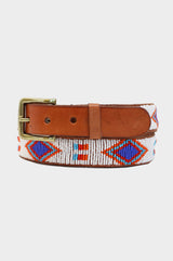 Diamond and Squares Leather Belt | White/Orange/Blue